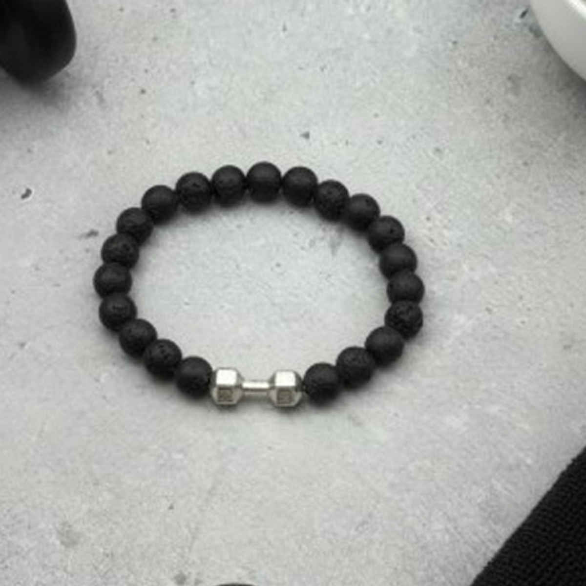 The Opal Factory Men's Jewelry Black Obsdian Dumbbells Bracelet Crystal Stone | Bangle-295 | Black