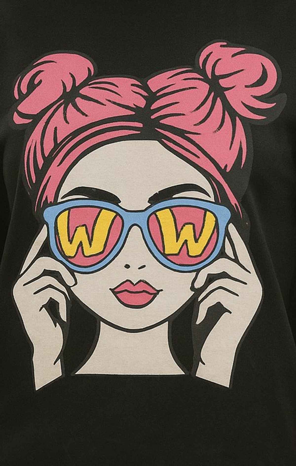 Fabflee Women's Oversize Cotton Printed Round Neck Tshirt | Black | NEX-OS-523 | M