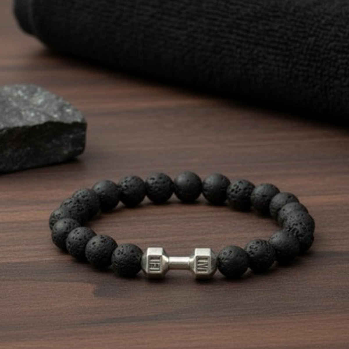 The Opal Factory Men's Jewelry Black Obsdian Dumbbells Bracelet Crystal Stone | Bangle-295 | Black