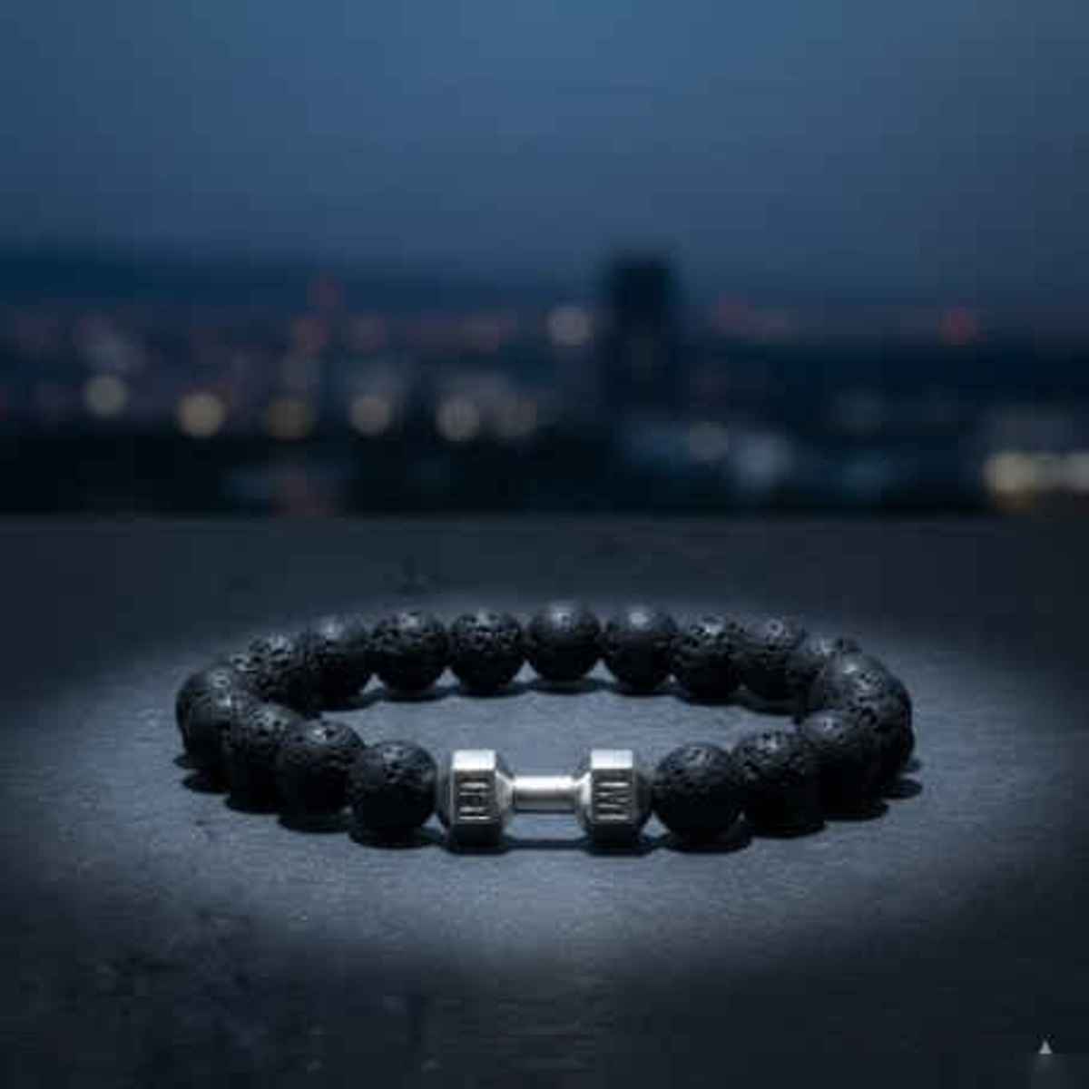 The Opal Factory Men's Jewelry Black Obsdian Dumbbells Bracelet Crystal Stone | Bangle-295 | Black