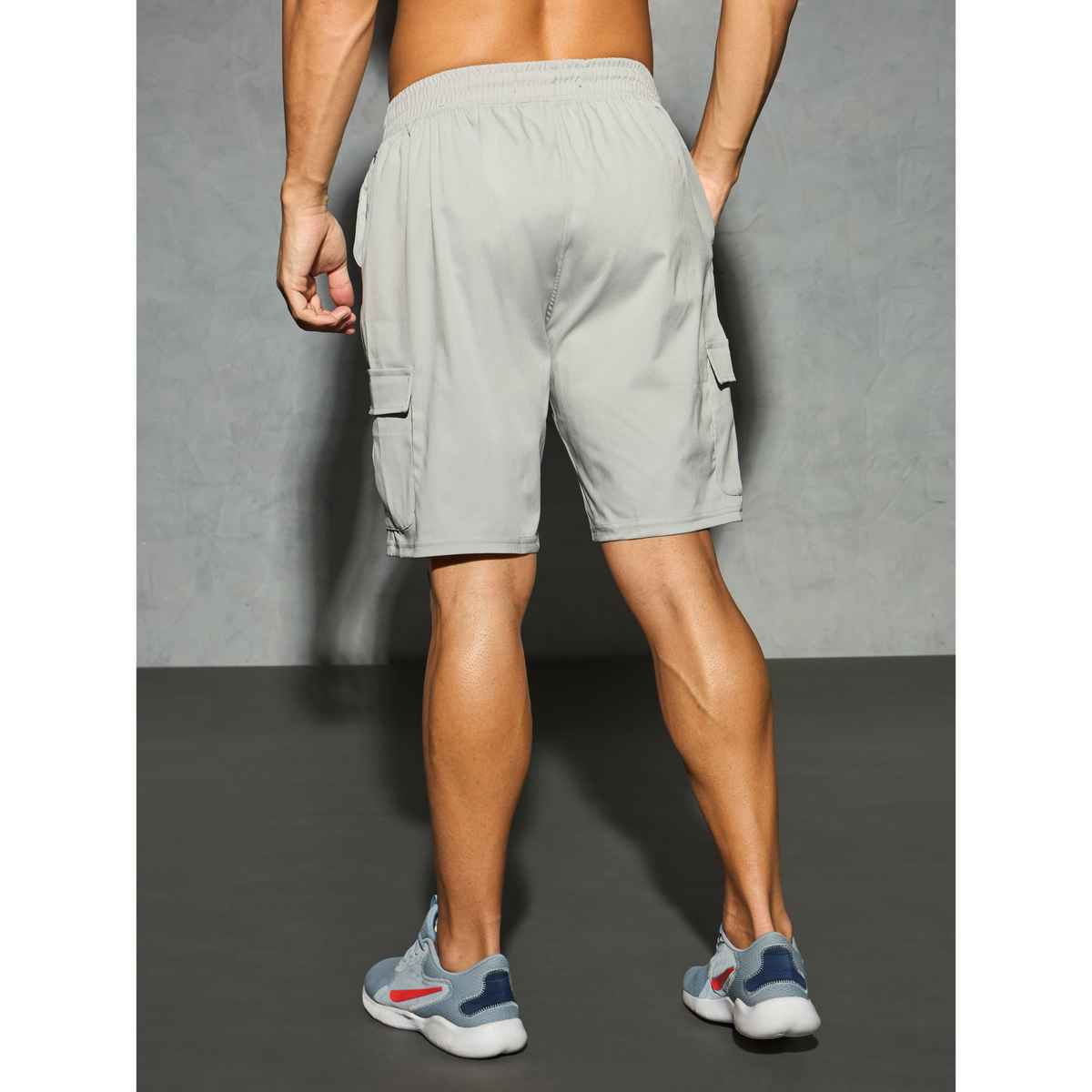 Technosport Men Poly Solid Slim Fit Sports Shorts with TS FLEXI | Ash | M