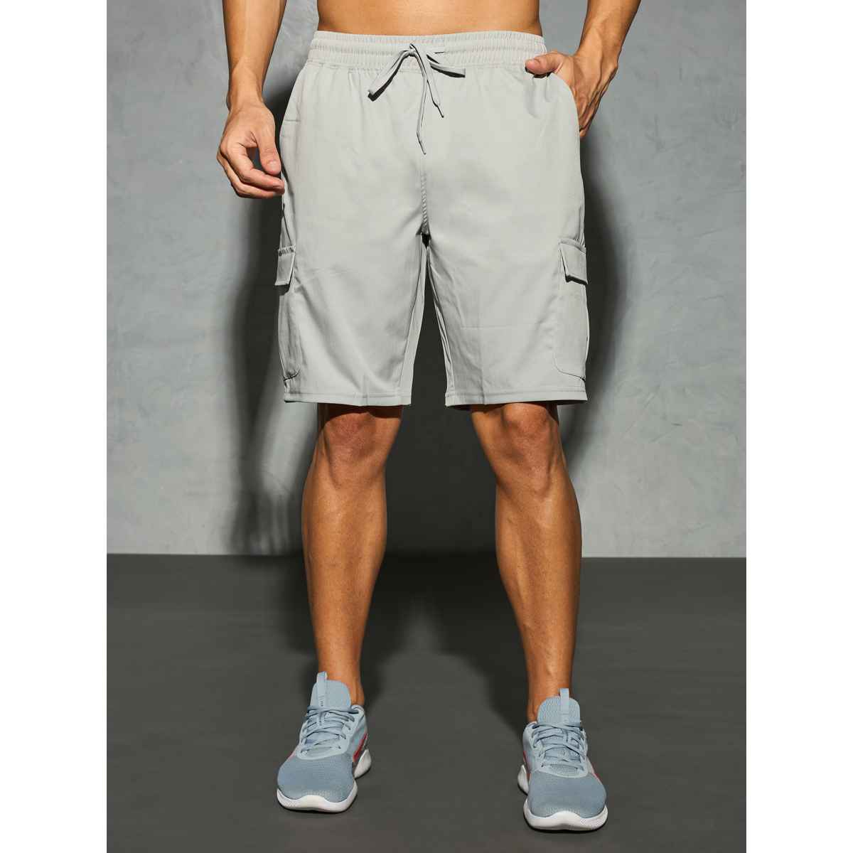 Technosport Men Poly Solid Slim Fit Sports Shorts with TS FLEXI | Ash | M