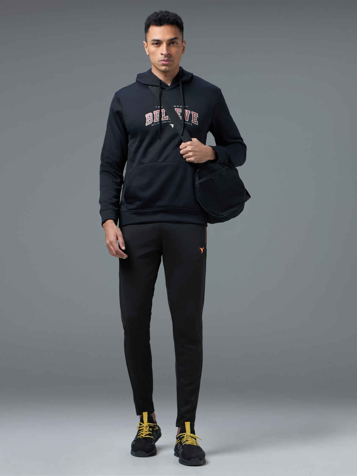 Technosport Men Poly Solid Slim Fit Sports Trackpants with TECHNO DRY | Black | M