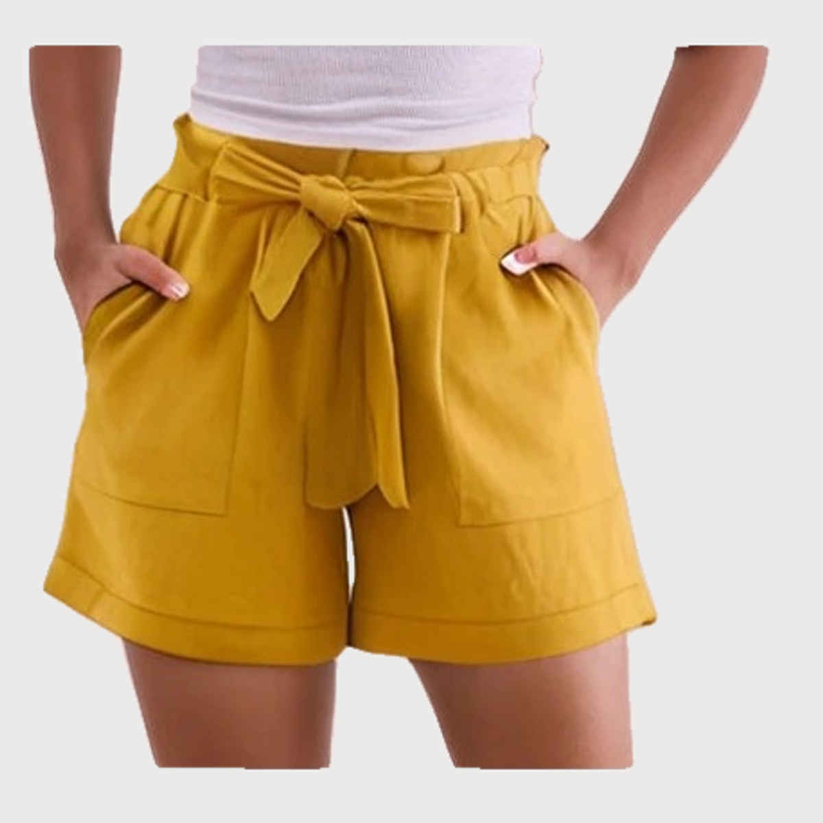 Luxrio Women's Cotton Linen Blended Shorts | WMNSHORTSCF | Yellow - S
