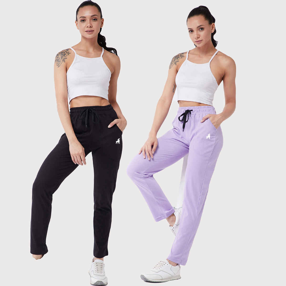 Modeve Women's Cotton Blend Solid Track Pant for Summer | Black and Lavender | XL