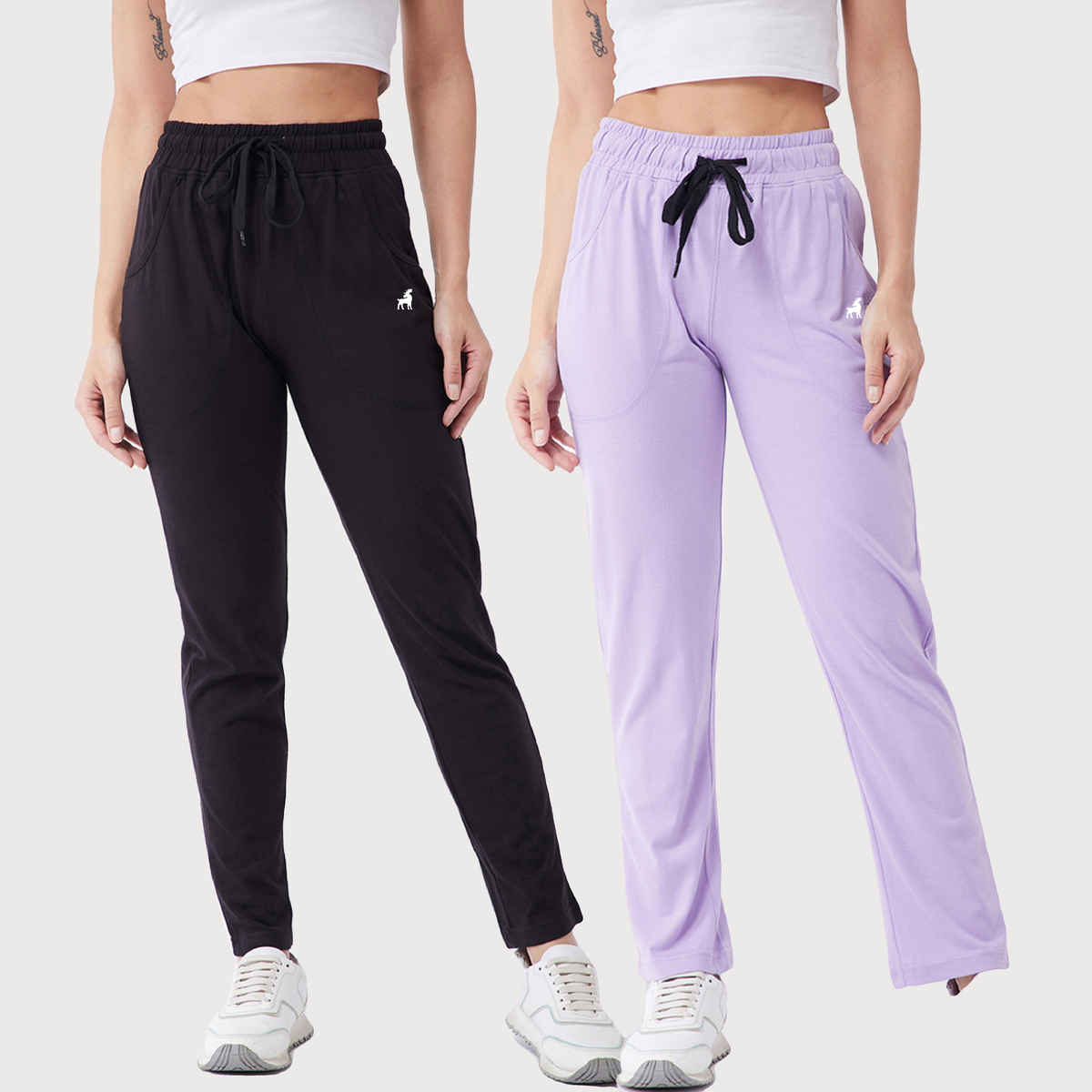 Modeve Women's Cotton Blend Solid Track Pant for Summer | Black and Lavender | XL