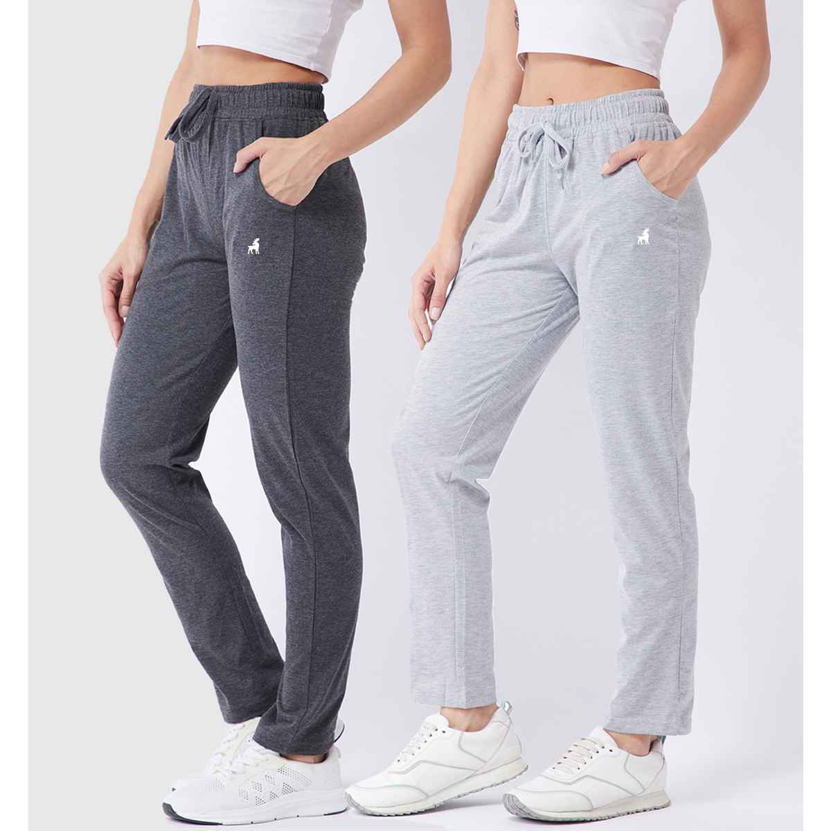 Modeve Women's Cotton Blend Solid Track Pant for Summer | Grey and Light Grey | M