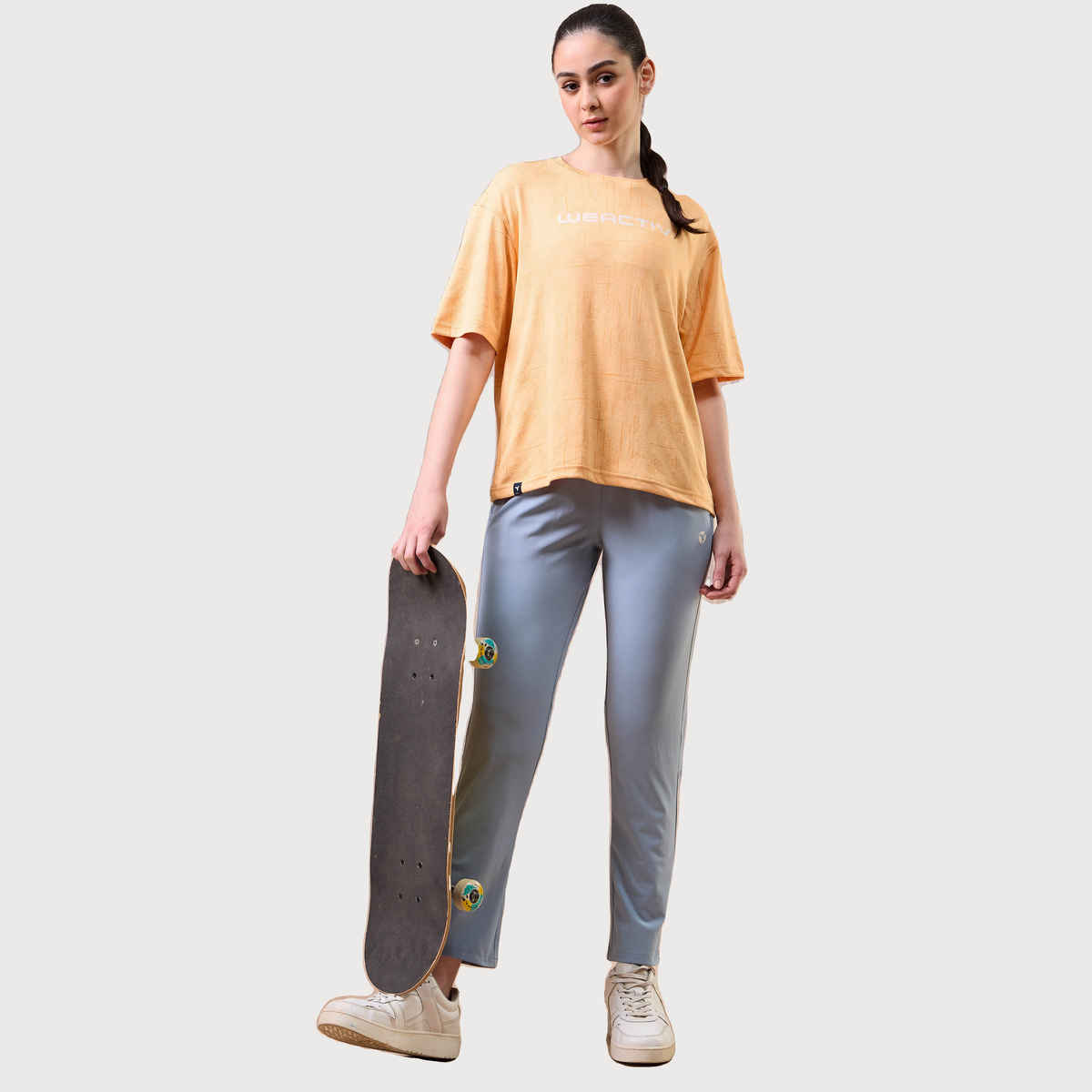 Technosport Women's Jacquard Boxy Fit Round Neck Sports T-shirt with DOUBLE COOL - Pumpkin XL