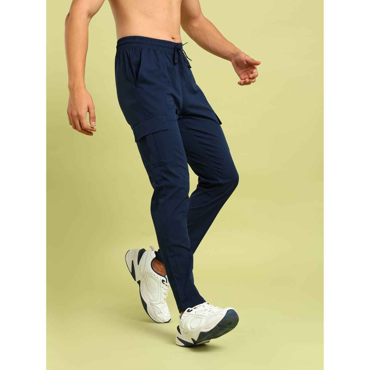 Technosport Men Poly Solid Relax Fit Sports Cargo Trackpants with TS FLEXI | Navy | 2XL