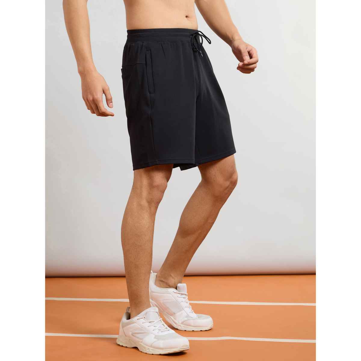 Technosport Men Poly Solid Slim Fit Sports Shorts with TS FLEXI | Black | XL