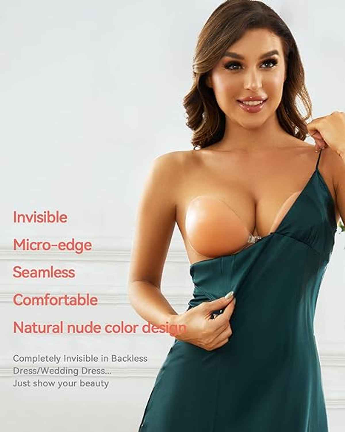 PLUMBURY Women's Silicone Adhesive Strapless Backless Stick On Bra - 36C