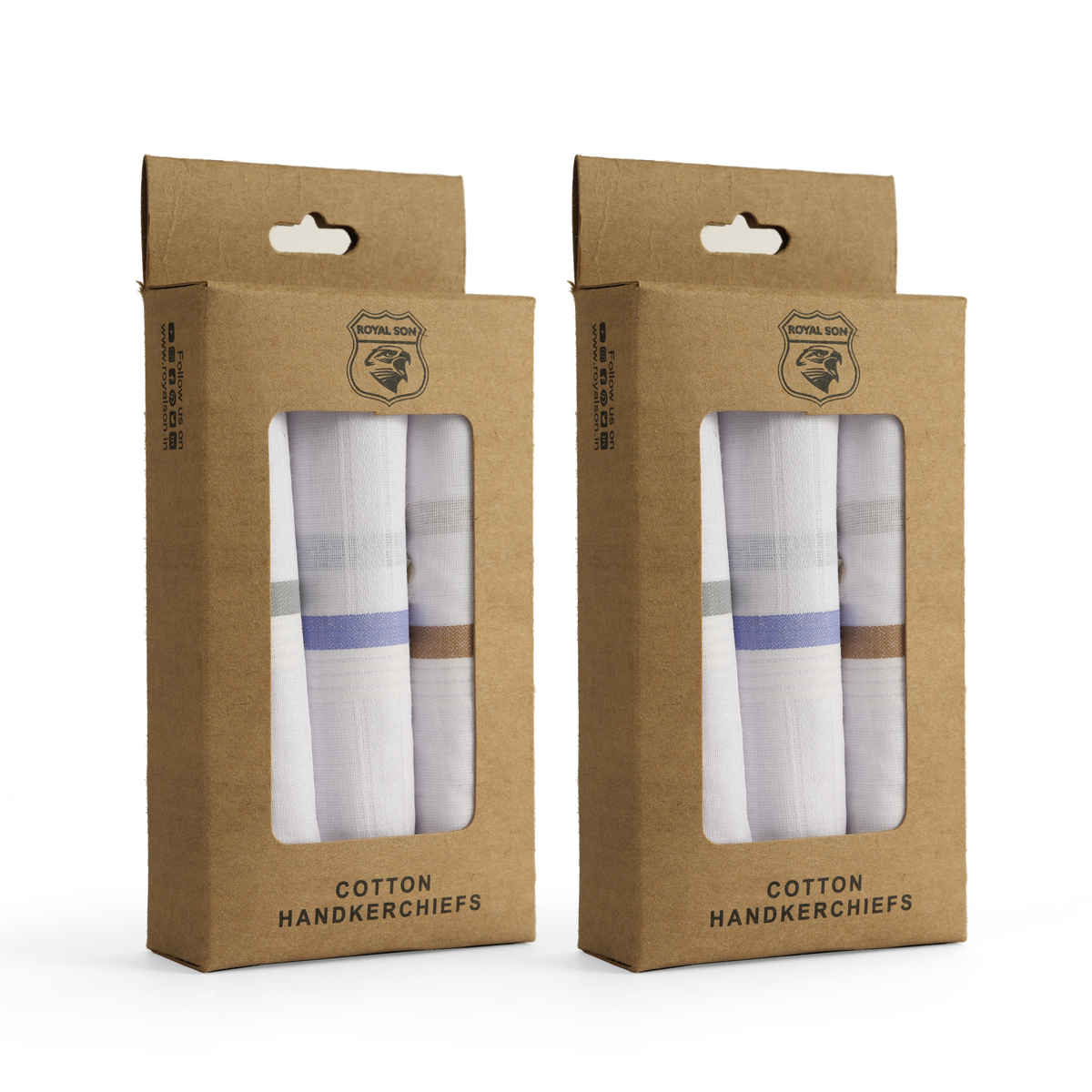 Royal Son Men's Premium Cotton Casual Handkerchief Hanky - HNYK - WT - CLR - 6P