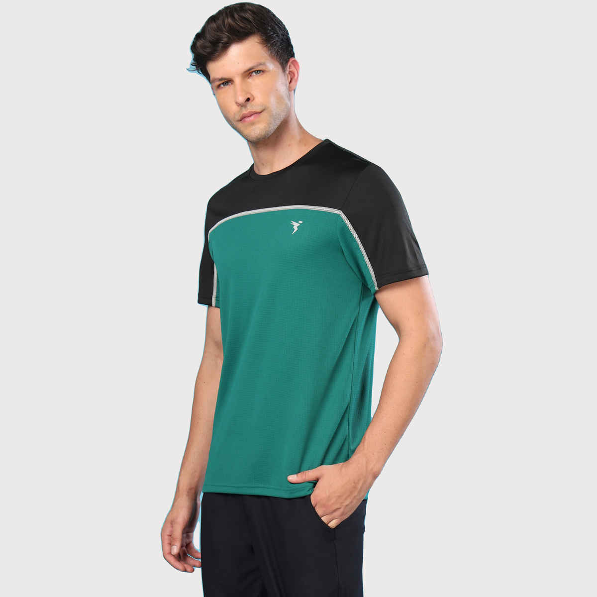 Technosport Men's Poly Colorblock Slim Fit Round Neck T-shirt | Blue Teal - XL