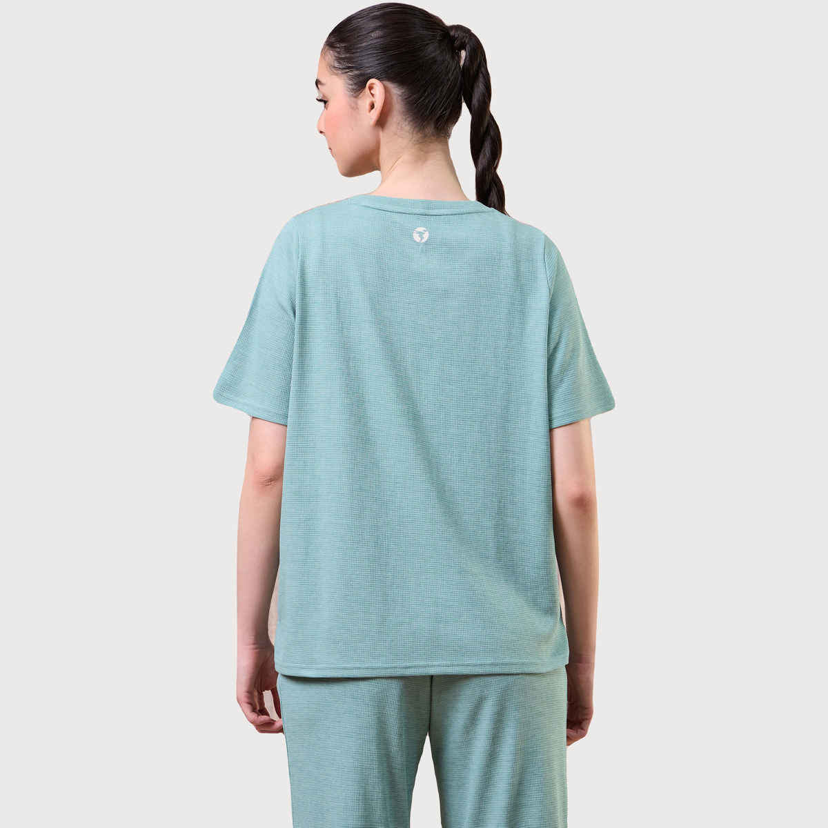 Technosport Women's Relaxed Fit Round Neck T-shirt with DOUBLE COOL - Lake Green Melange XL