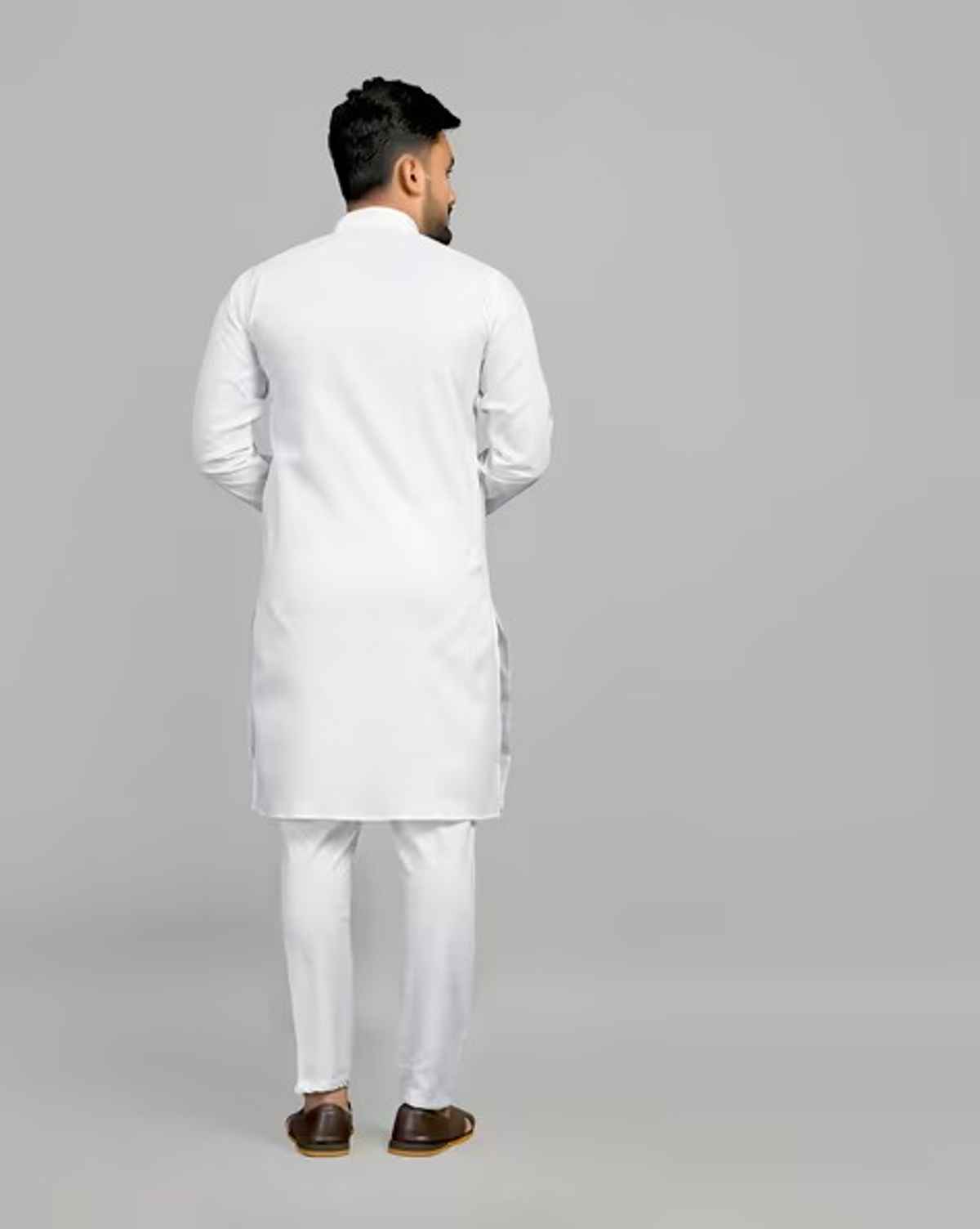 Freluro Men Solid Cotton Blend Straight Kurta | White | XXL