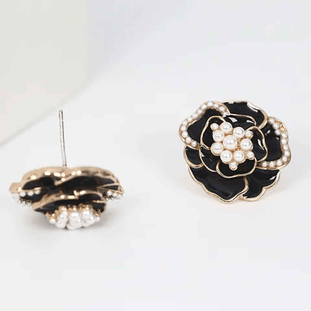 Estailo Fashion Cut The Crap Flower Stud Earrings | E0001404 |Black