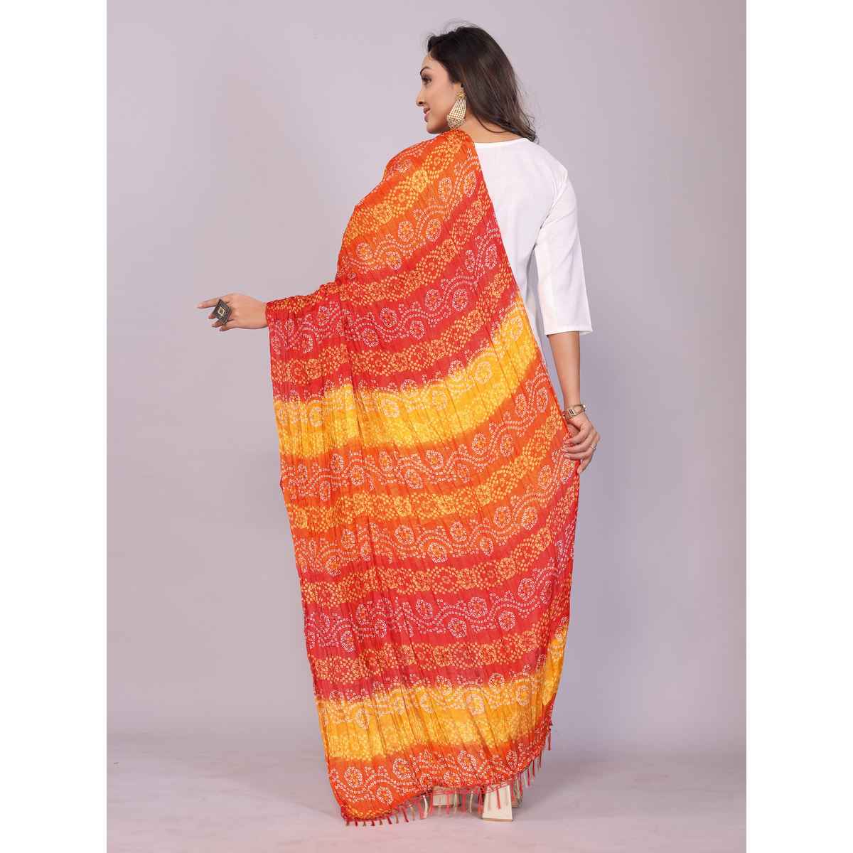 Fabflick Chinon Crush Printed Multicolor Tassel Embellished Women's Dupatta | CHNCR-003