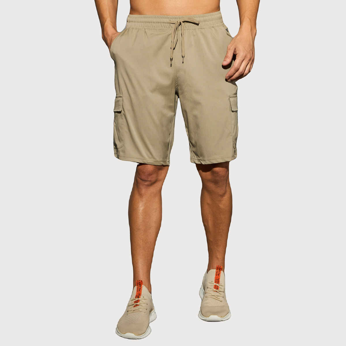 Technosport Men Poly Solid Slim Fit Sports Shorts with TS FLEXI | Khaki | XL