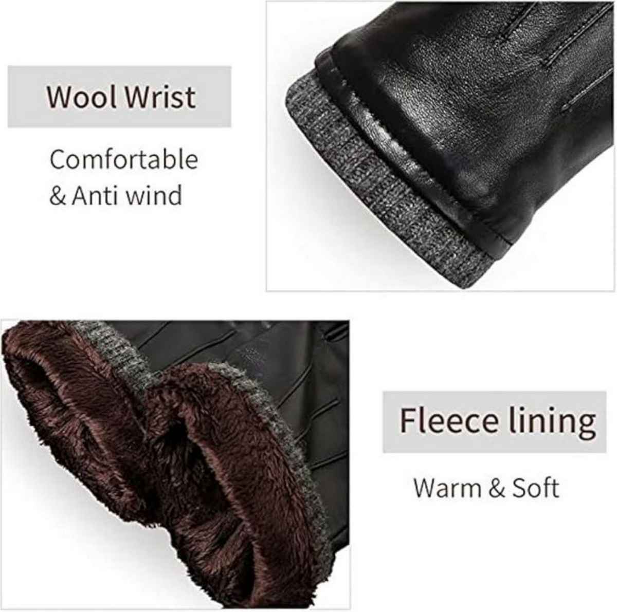 Infispace Men's Winter Waterproof Sport Gloves with Leather Lining & Adjustable Strap | Black