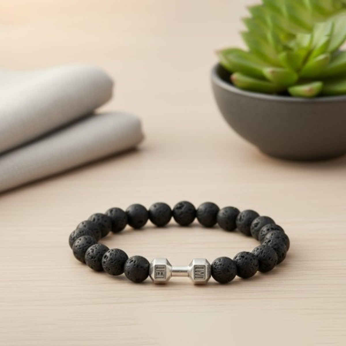 The Opal Factory Men's Jewelry Black Obsdian Dumbbells Bracelet Crystal Stone | Bangle-295 | Black