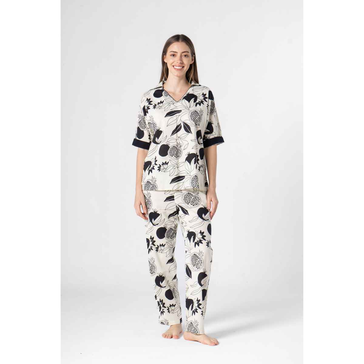 Sanskrutihomes Women Tropical Multicolor Printed Pure Cotton Night Suit SE-NSP-738 | XL