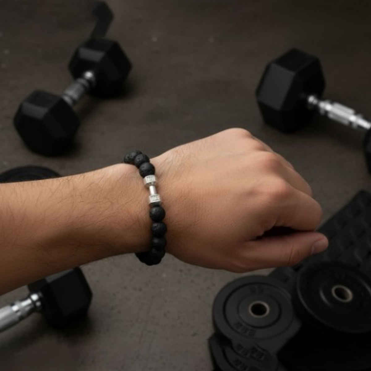 The Opal Factory Men's Jewelry Black Obsdian Dumbbells Bracelet Crystal Stone | Bangle-295 | Black