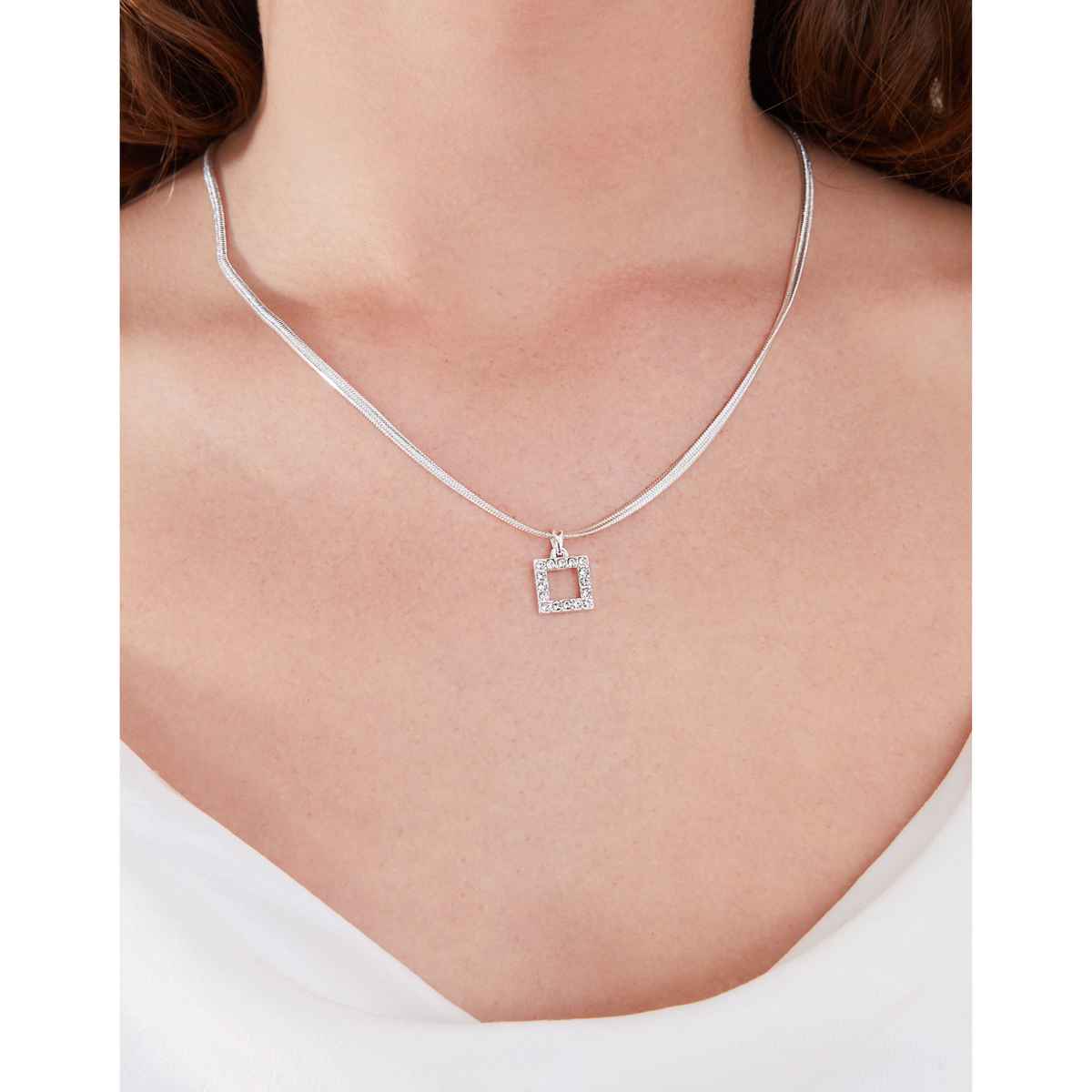 Accessorize London Women's Silver Snake Chain Crystal Square Pendant - Silver