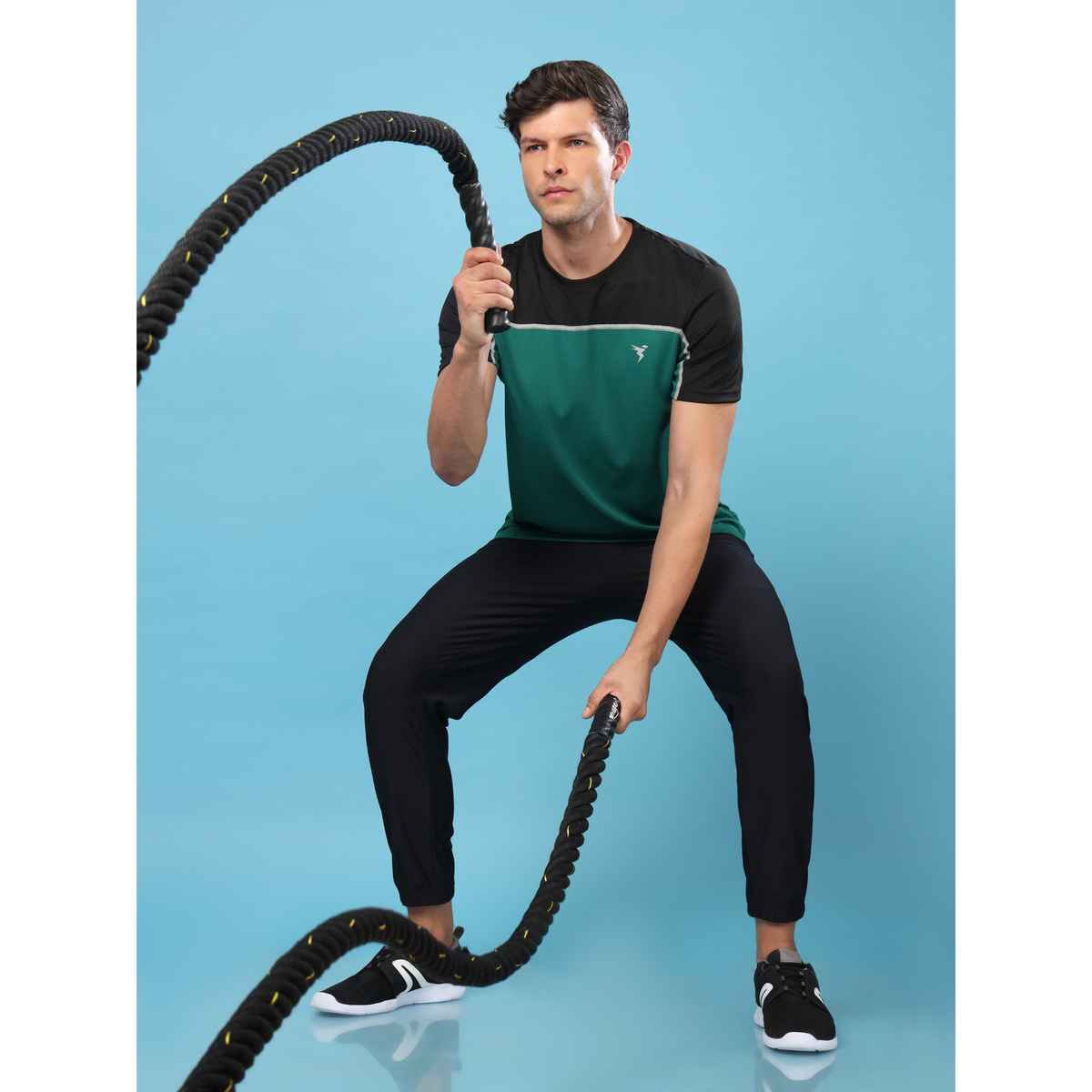 Technosport Men's Poly Colorblock Slim Fit Round Neck T-shirt | Blue Teal - XL