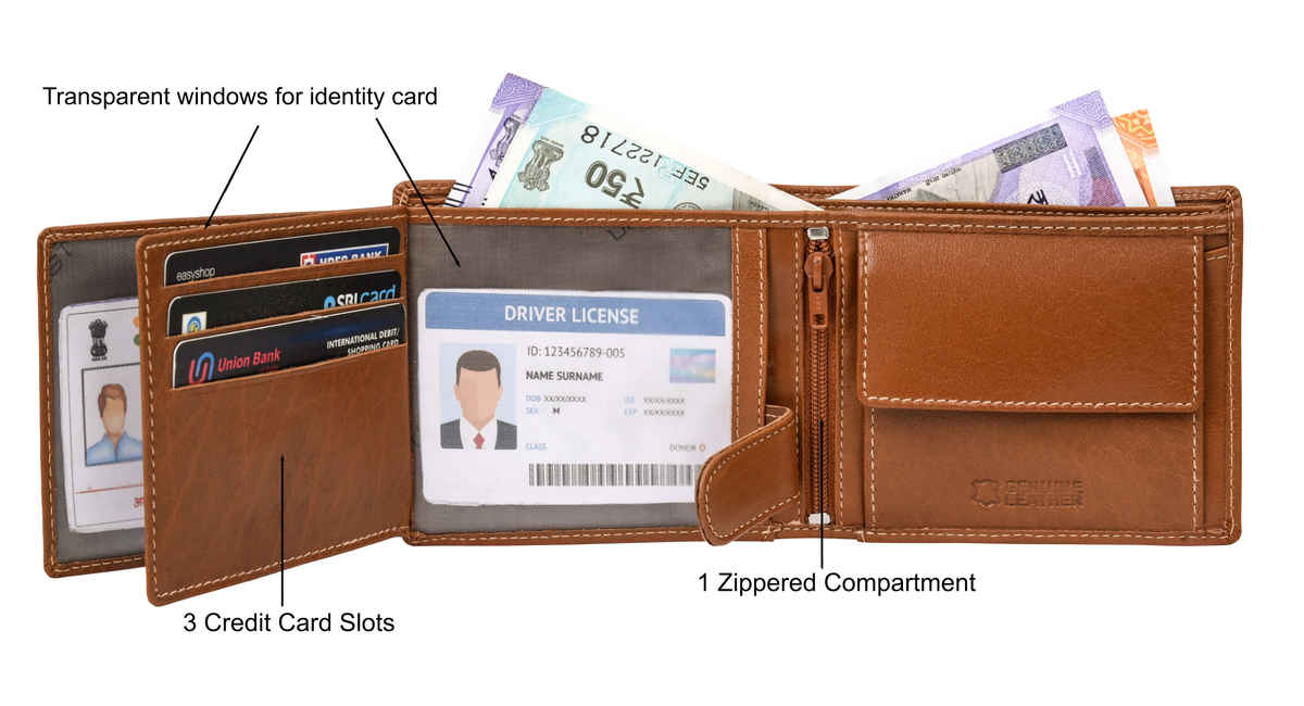 URBAN FOREST Men's Ollin Aniline Leather Wallet & Diamond Pen Combo Gift | Cognac