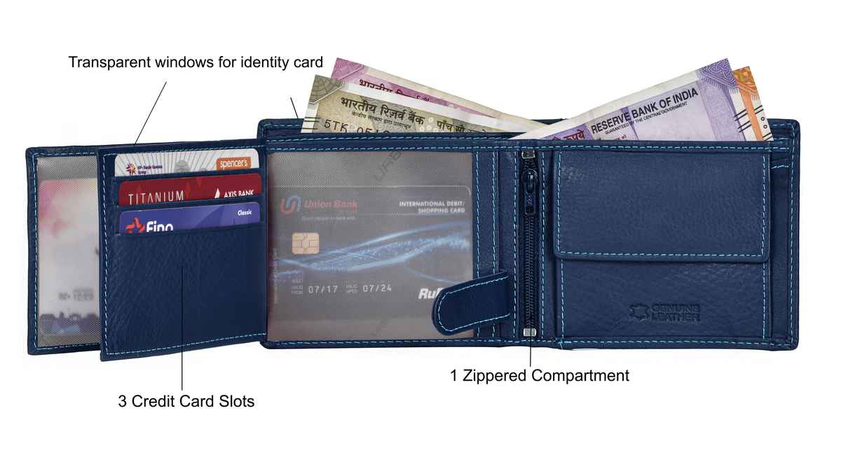 URBAN FOREST Men's Ollin Nappa Leather Wallet & Diamond Pen Combo Gift | Blue