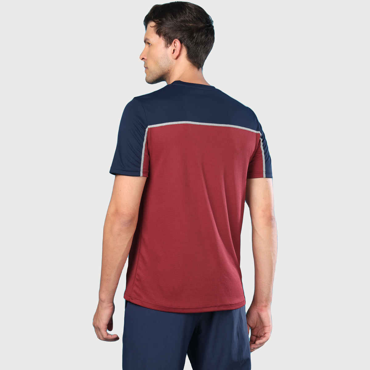 Technosport Men's Poly Colorblock Slim Fit Round Neck T-shirt | Berry Red - 2XL