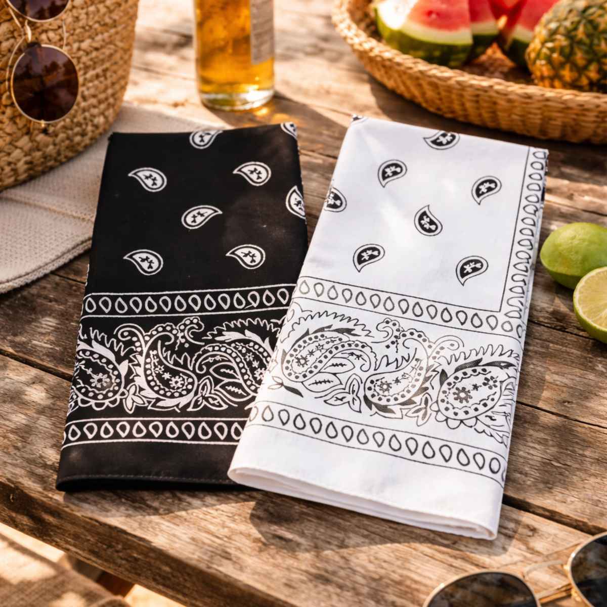 Royal Mart Unisex Cotton Bandana | Black and White - One Size