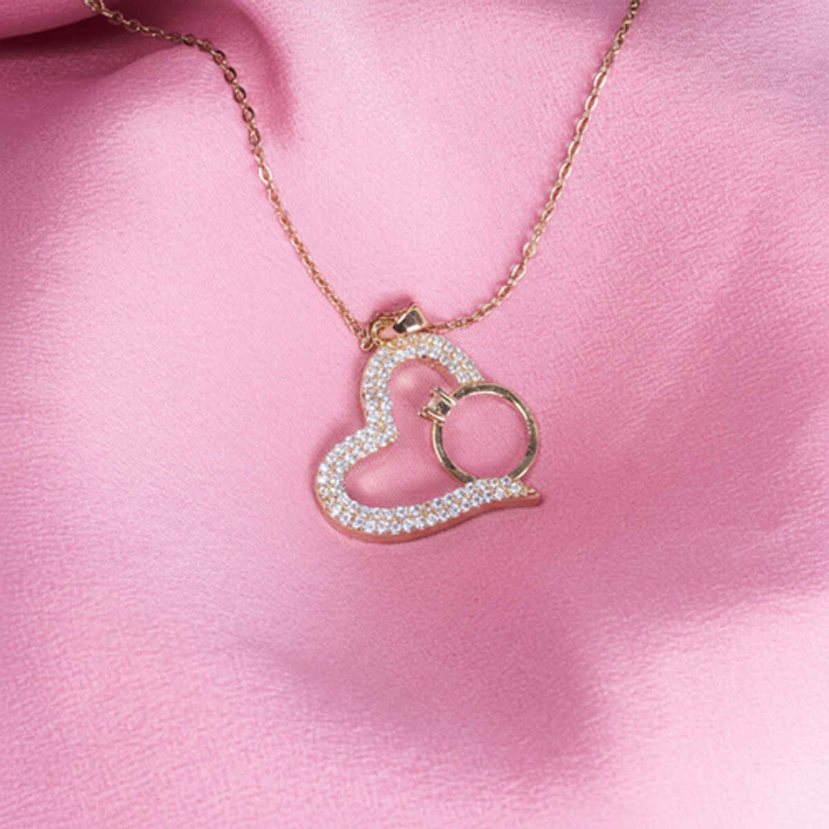 SALTY Graceful Heart with Ring Necklace Pendant for Women and Girls| Anti-Tarnish | Gold