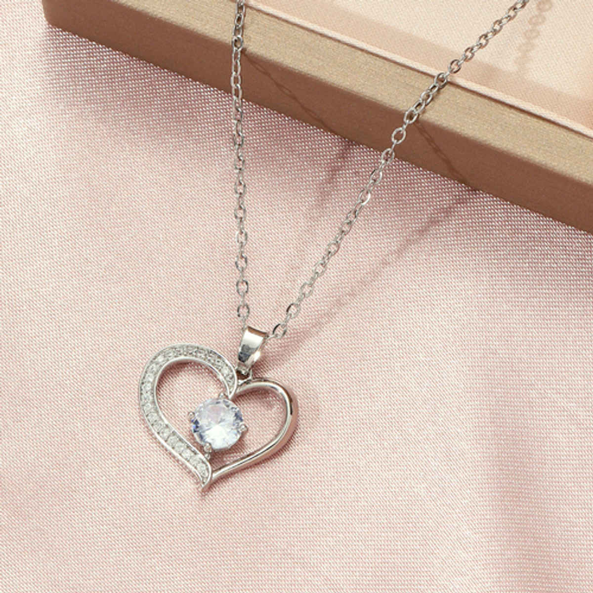 SALTY Sophisticated Stone Heart Necklace Pendant for Women and Girls| Anti-Tarnish | Silver
