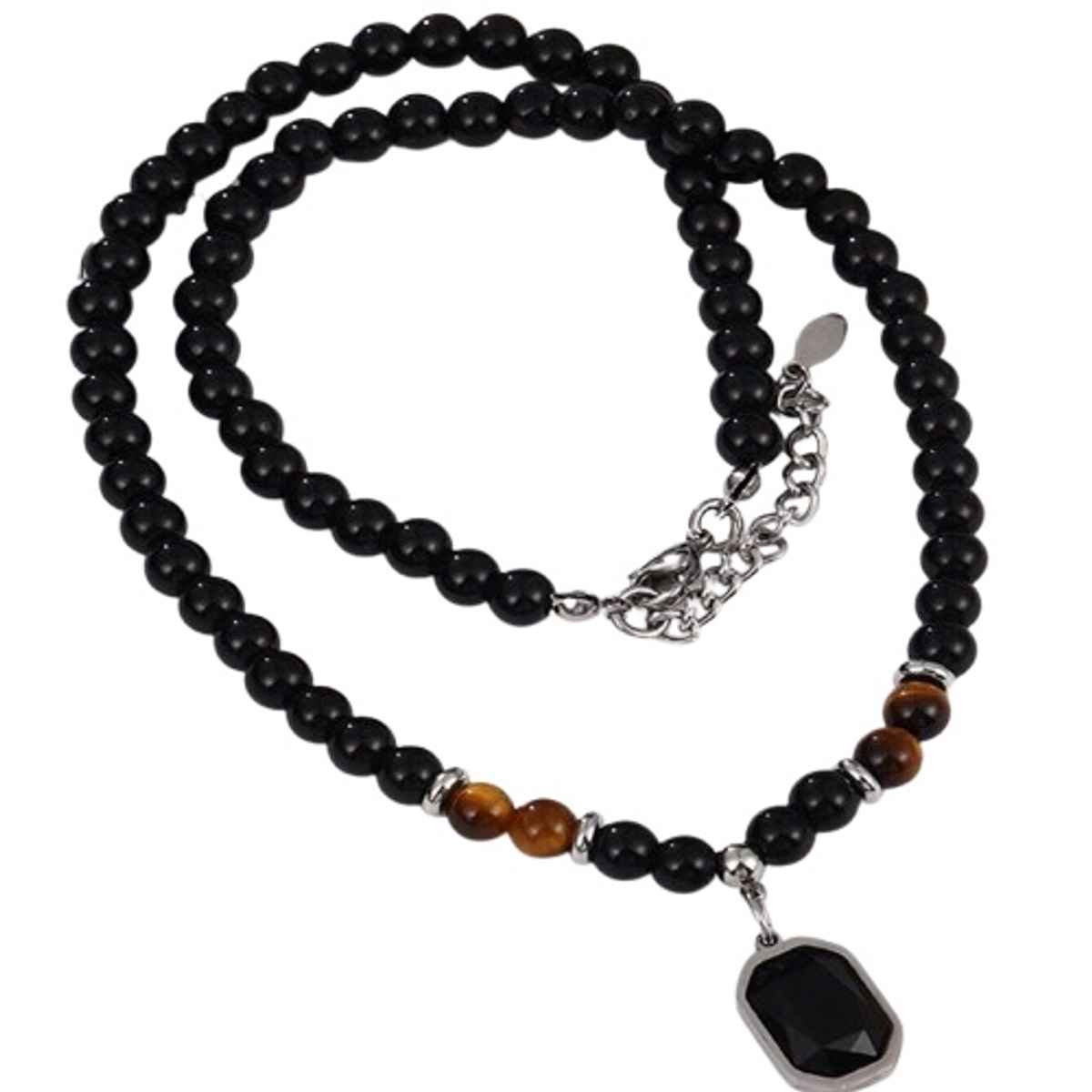 Fashion Frill Men's Beaded Pendant Chain Black Onesize
