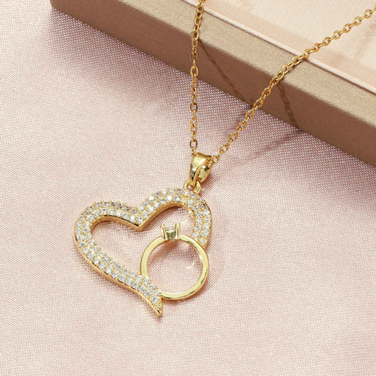 SALTY Graceful Heart with Ring Necklace Pendant for Women and Girls| Anti-Tarnish | Gold