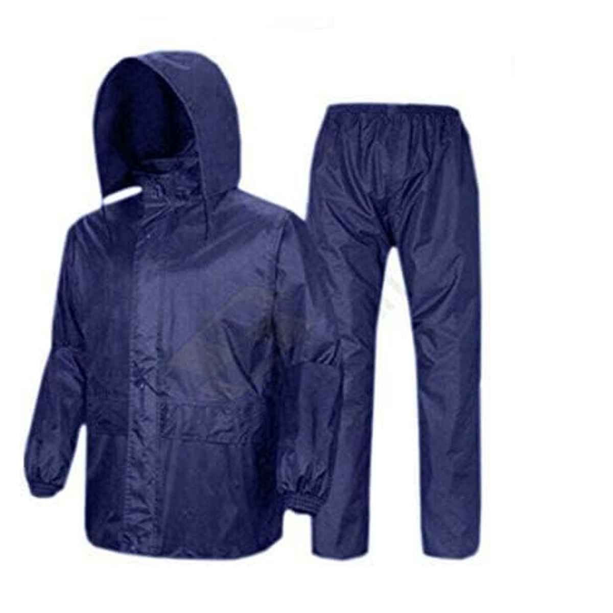 INFISPACE Adult Unisex Polyester Raincoat Suit with Adjustable Cap & Pockets Blue Color XXL