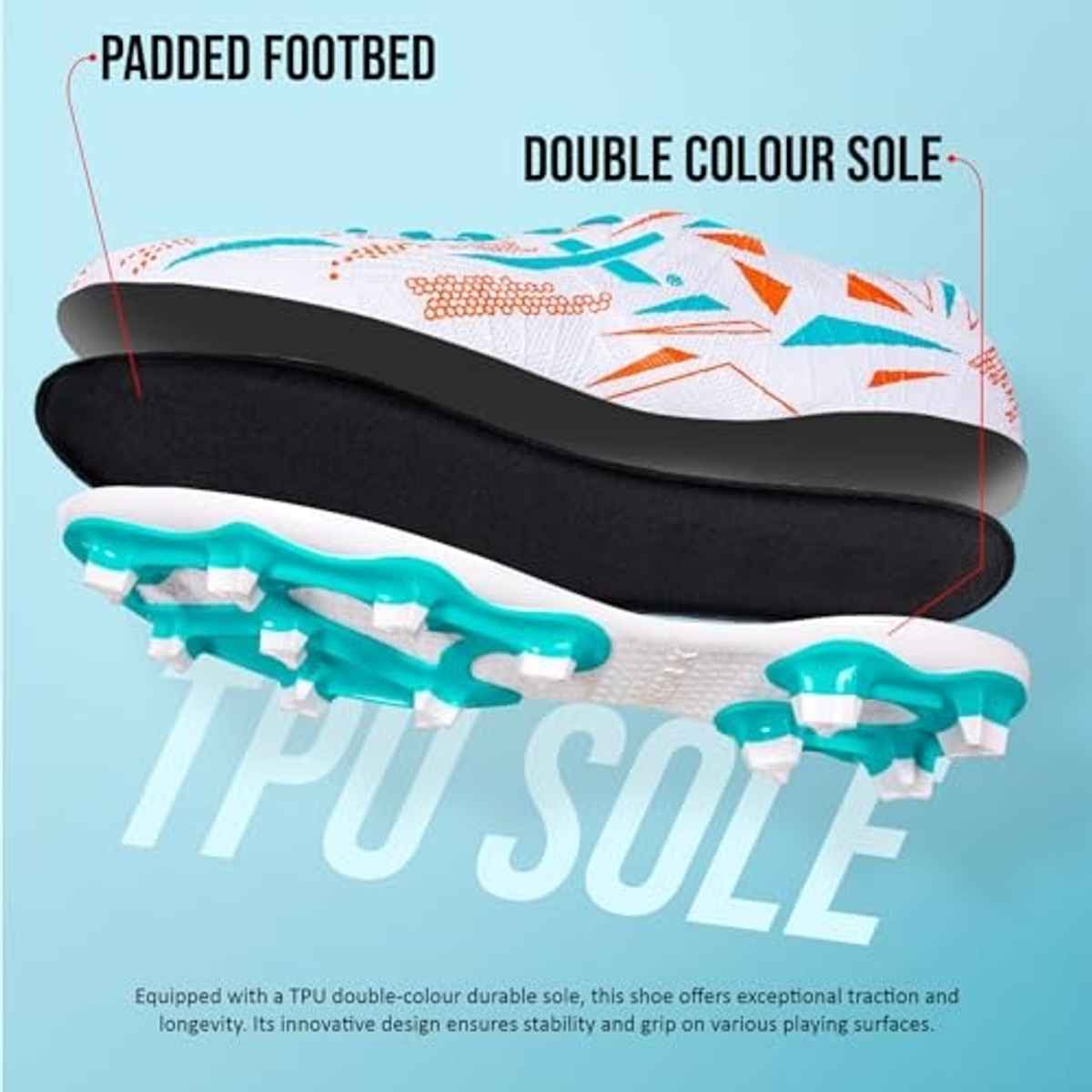 Vector X Trigger Football Shoe Studs Double Colored High Strength For Men |White- Sea Green Size-10