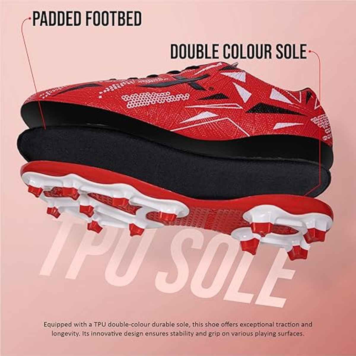 Vector X Trigger Football Shoe Studs Double Colored High Strength For Men | Red-White Size-7