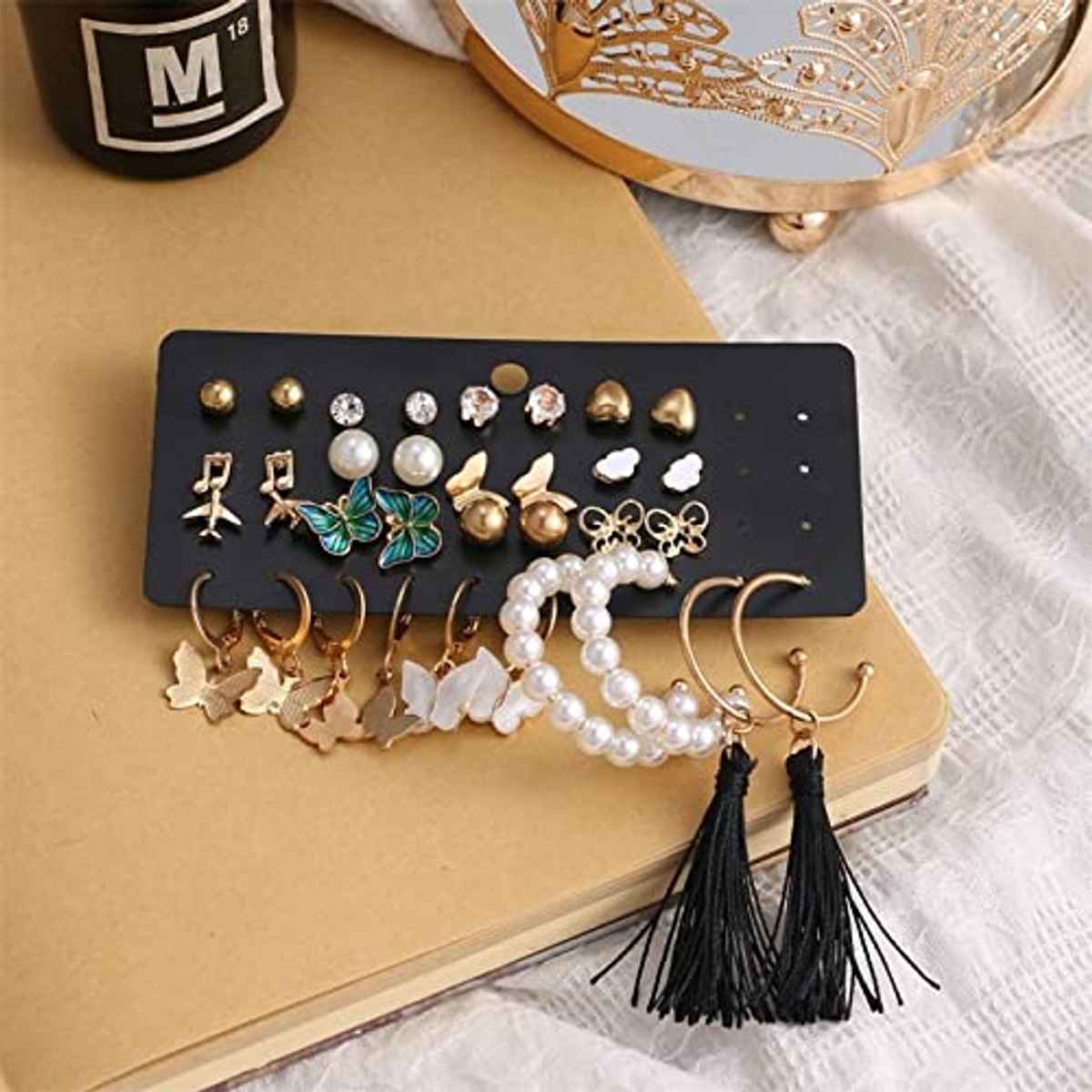 SALTY Set of 17 Bohemian Long Tassel Drop Statement Earrings and Studs for Women | Anti-Tarnish