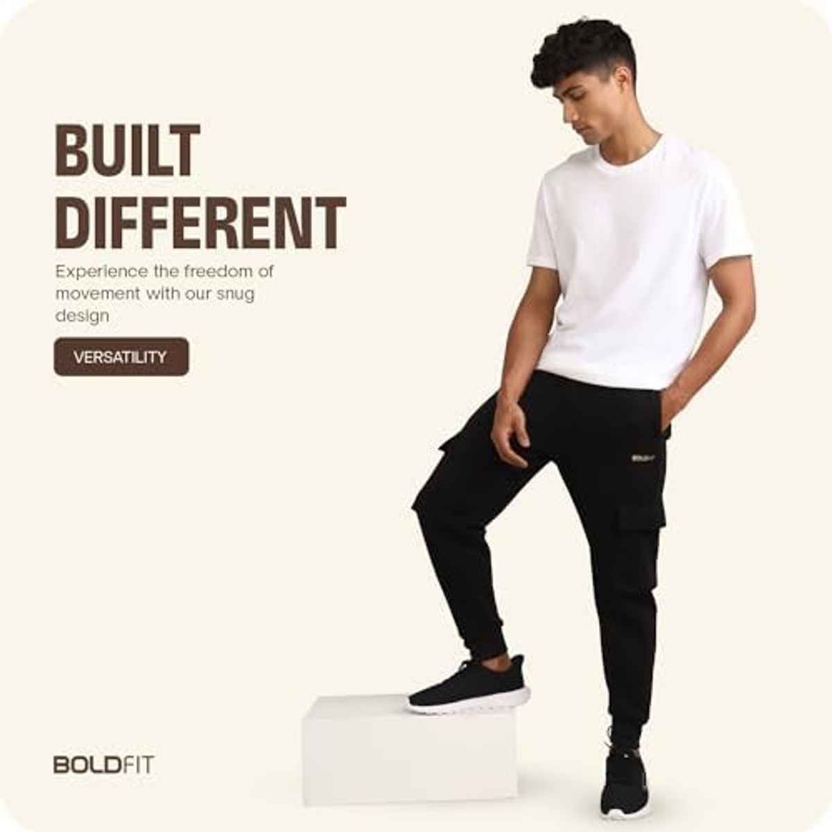 Boldfit Men's Cargo Pant Casual Wear Regular Fit Stylish Trouser | Black - L