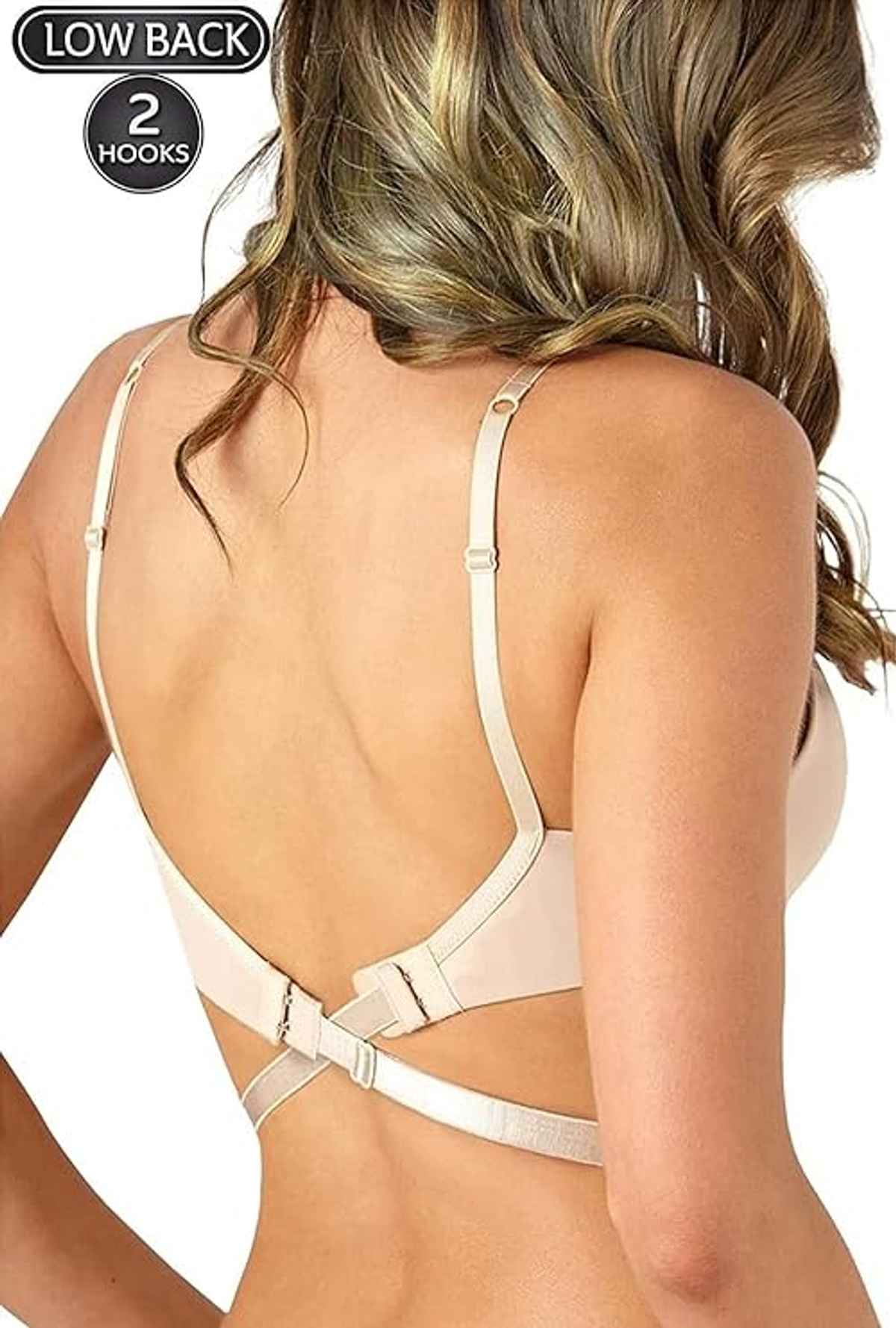 PLUMBURY Women's Adjustable Low Back Bra Strap Convertor/Extender 2 & 3 Hook - Free Size