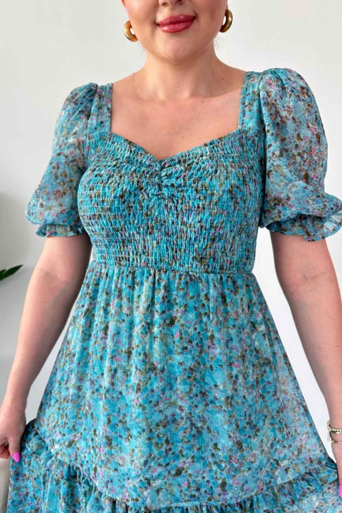 Sheetal Women's Floral Print Georgette Tiered Maxi Dress | DR11262 | Turquoise - XL