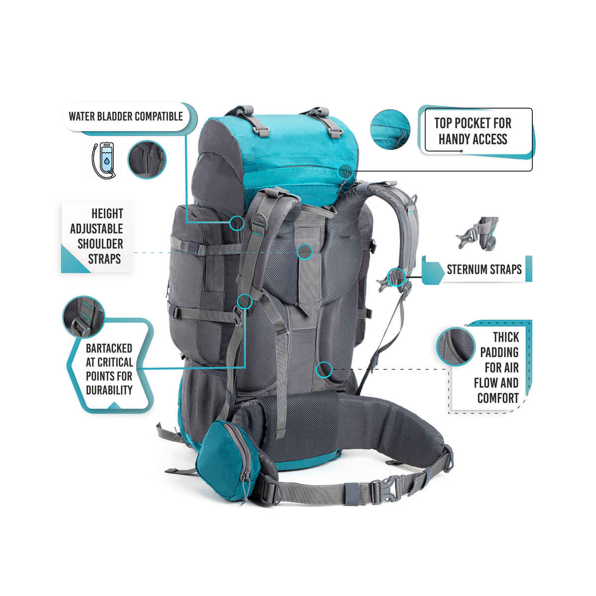 Tripole Unisex Solid Polyester 55 L Top Handle Rucksack | Grey and Sea Green - Standard