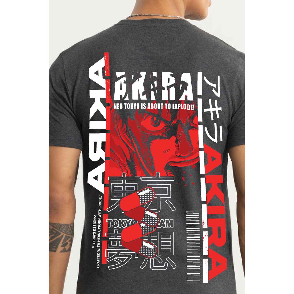 De Tees Men's Half Sleeve T-shirt | MHS-AKIRA | Charcoal Grey - M