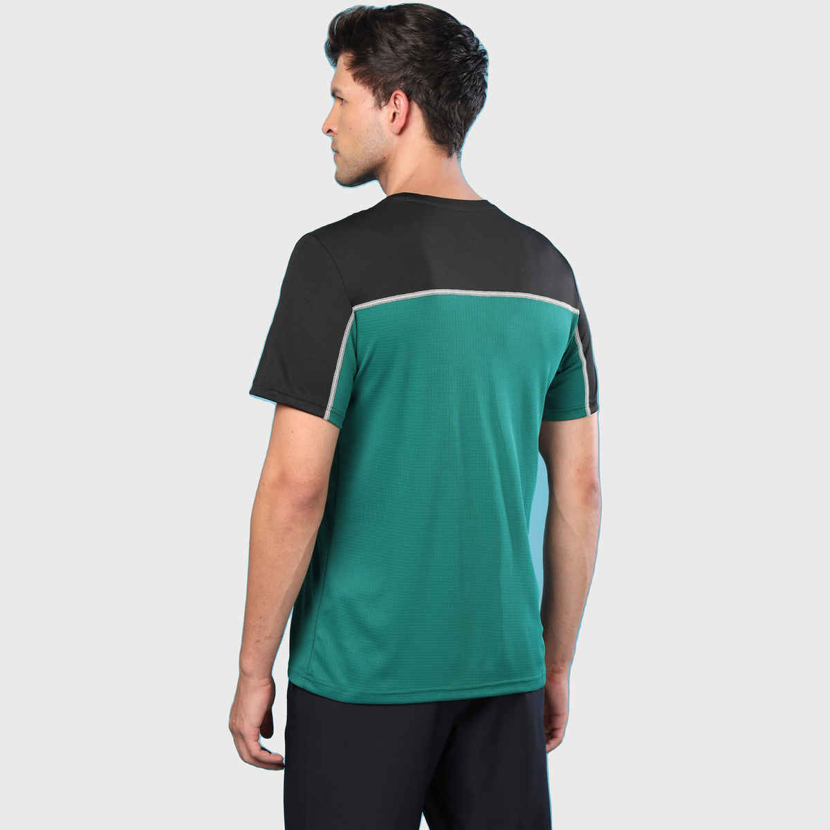 Technosport Men's Poly Colorblock Slim Fit Round Neck T-shirt | Blue Teal - XL