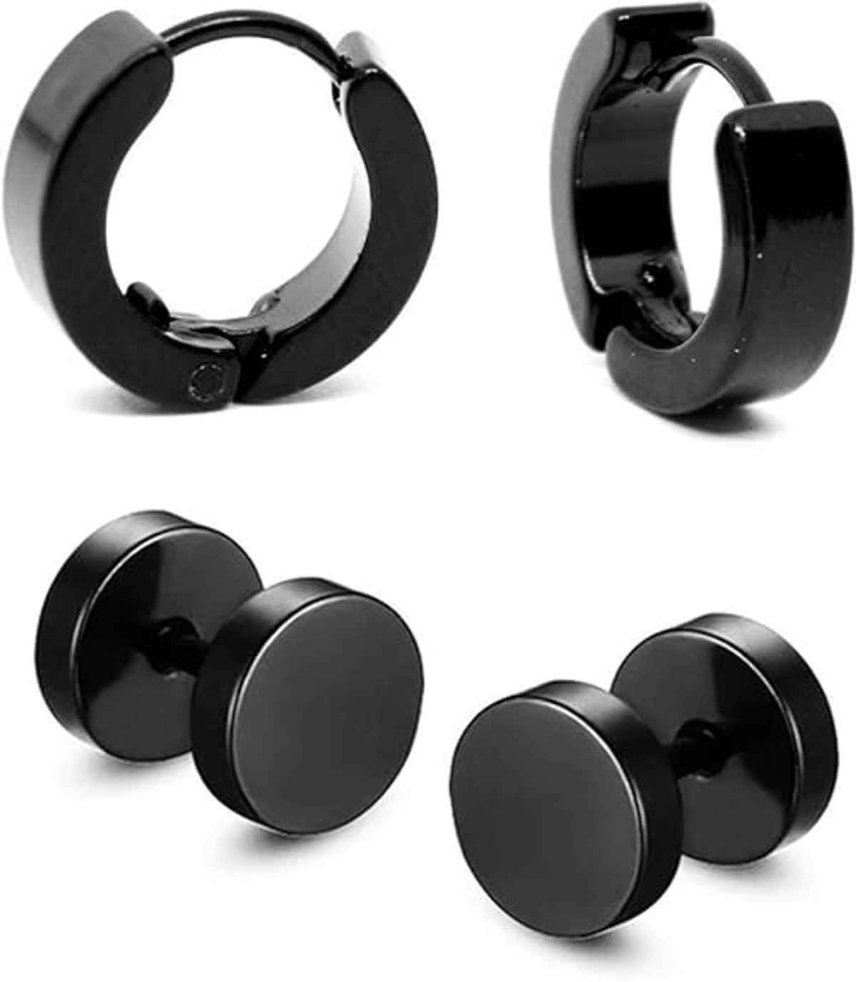 Men's Earrings Studs And Bali Combo Black