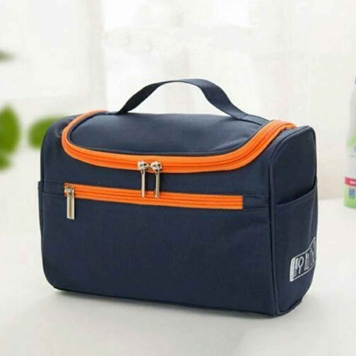 Awestuffs Hanging Travel Kit Water Resistant, Mesh Pockets and Sturdy Hanging Hook | Navy Blue