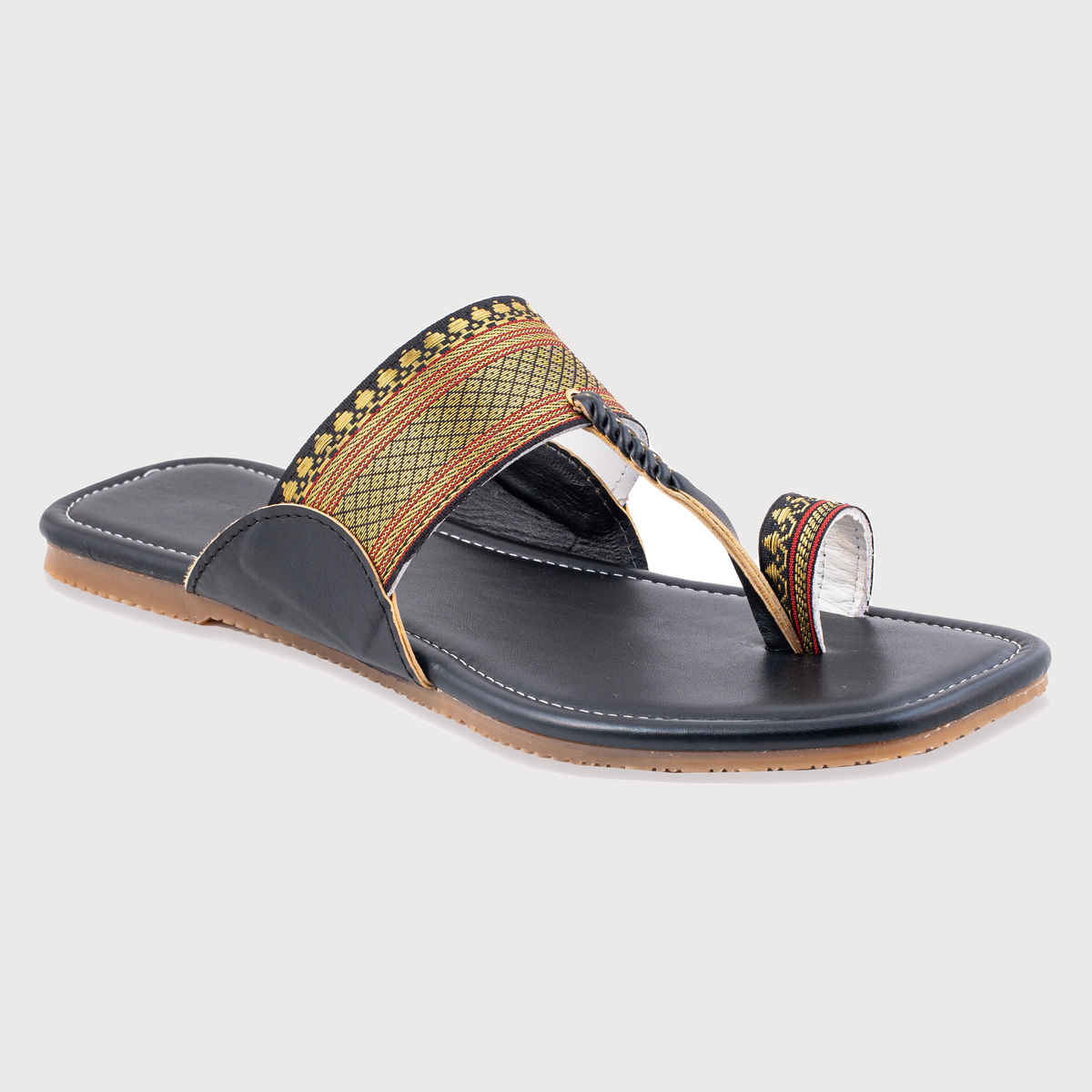Korakari Ebony Black Kolhapuri for Women Black | UK5