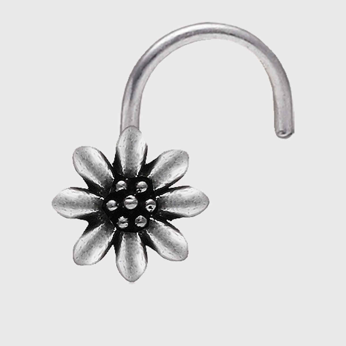 Giva Oxidised Silver Flower Blossom Nose Pin